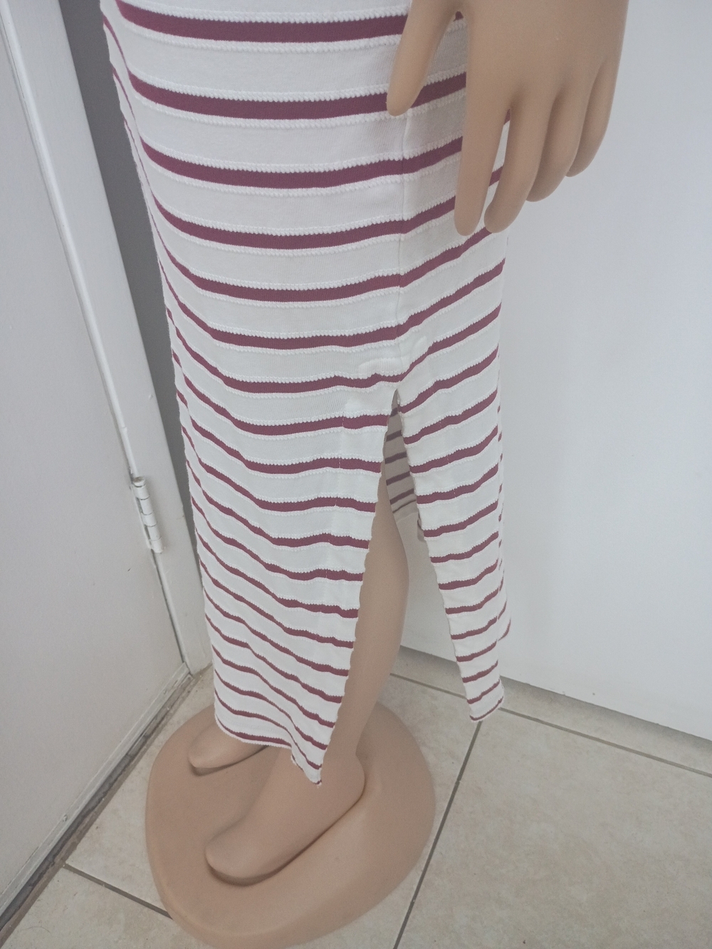 Striped Tank Midi Dress - White & Burgundy - Picture 4 of 8